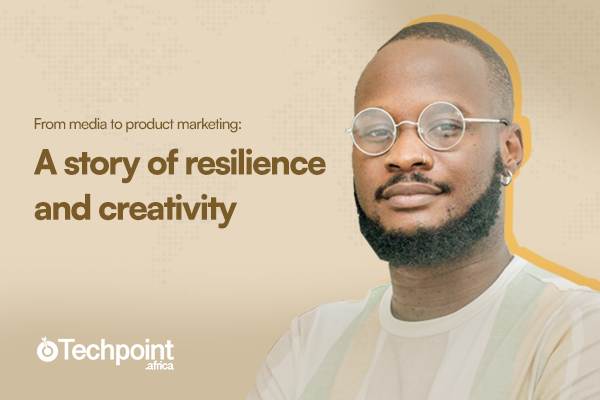 A design of Daniel Orubo's headshot on a brown-coloured background with text: From media to product marketing: A story of resilience and creativity